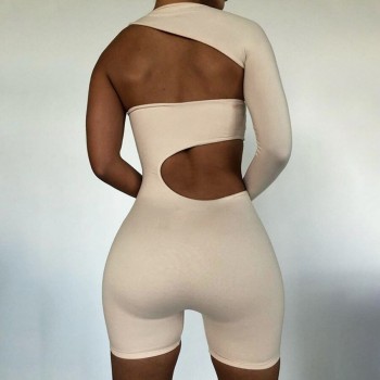 2020 Winter Autumn Women Sexy Fitness Jumpsuit One Shoulder Skinny Bodycon Solid Sport Romper Playsuit for Women S-L